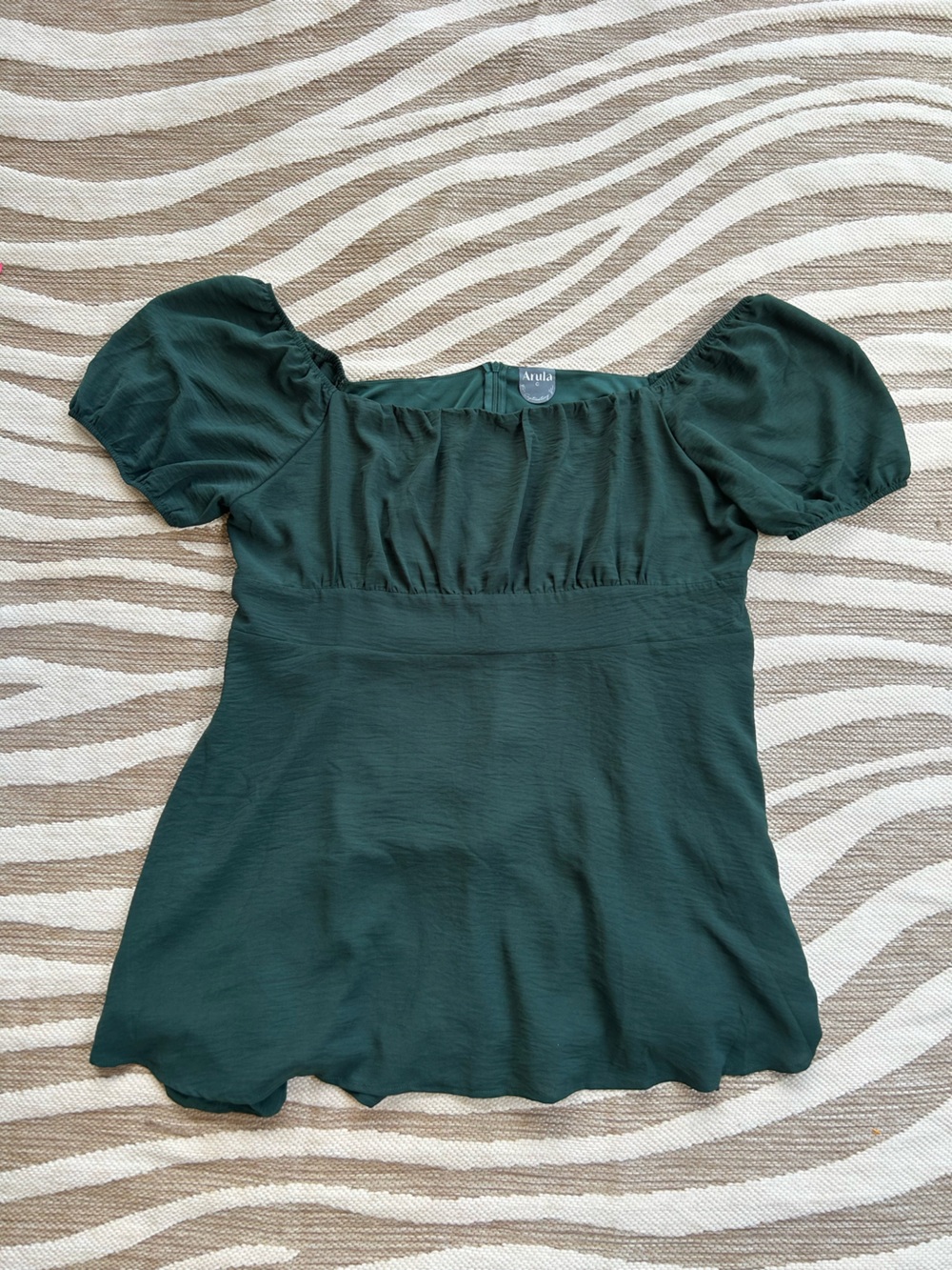 ARULA Plus size Dark Green Square Neck Puff Sleeve Dress with built in shorts-3X